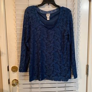 Chico’s Teal Blue Lace Top Size 1 (Size 10)